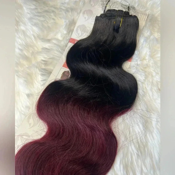 26 Inch Body Wave Black & Red Human hair Clip in Extensions - Picture 5 of 6